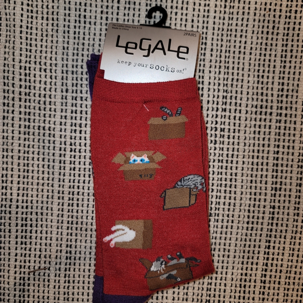 Red and Purple Women's Cat Socks